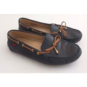 Marc Joseph Cypress Hill Driving Loafer Navy Leather Brown Tied Bow Comfort 7M